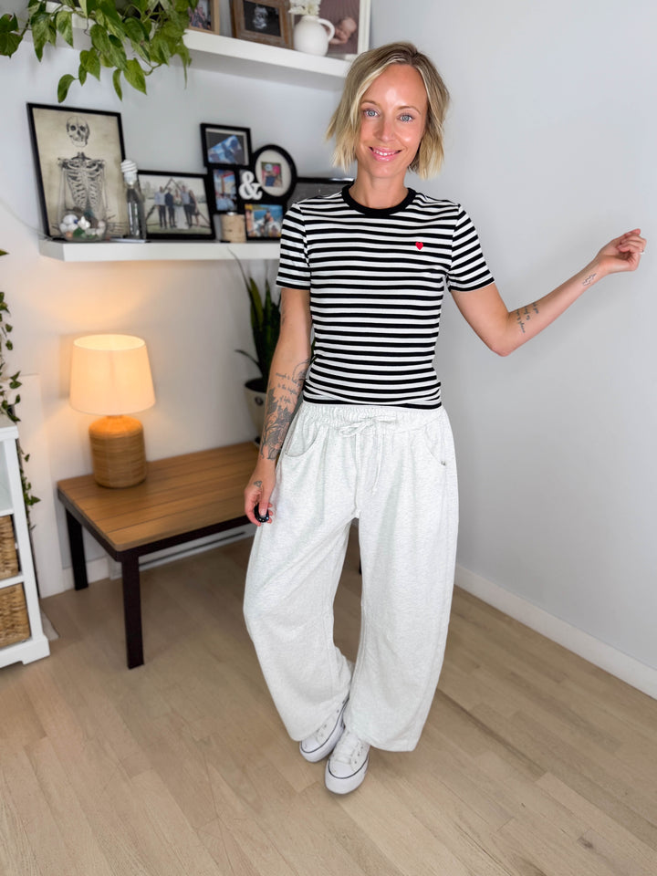Oakes Cotton Terry Barrel Pant- HTHR GREY