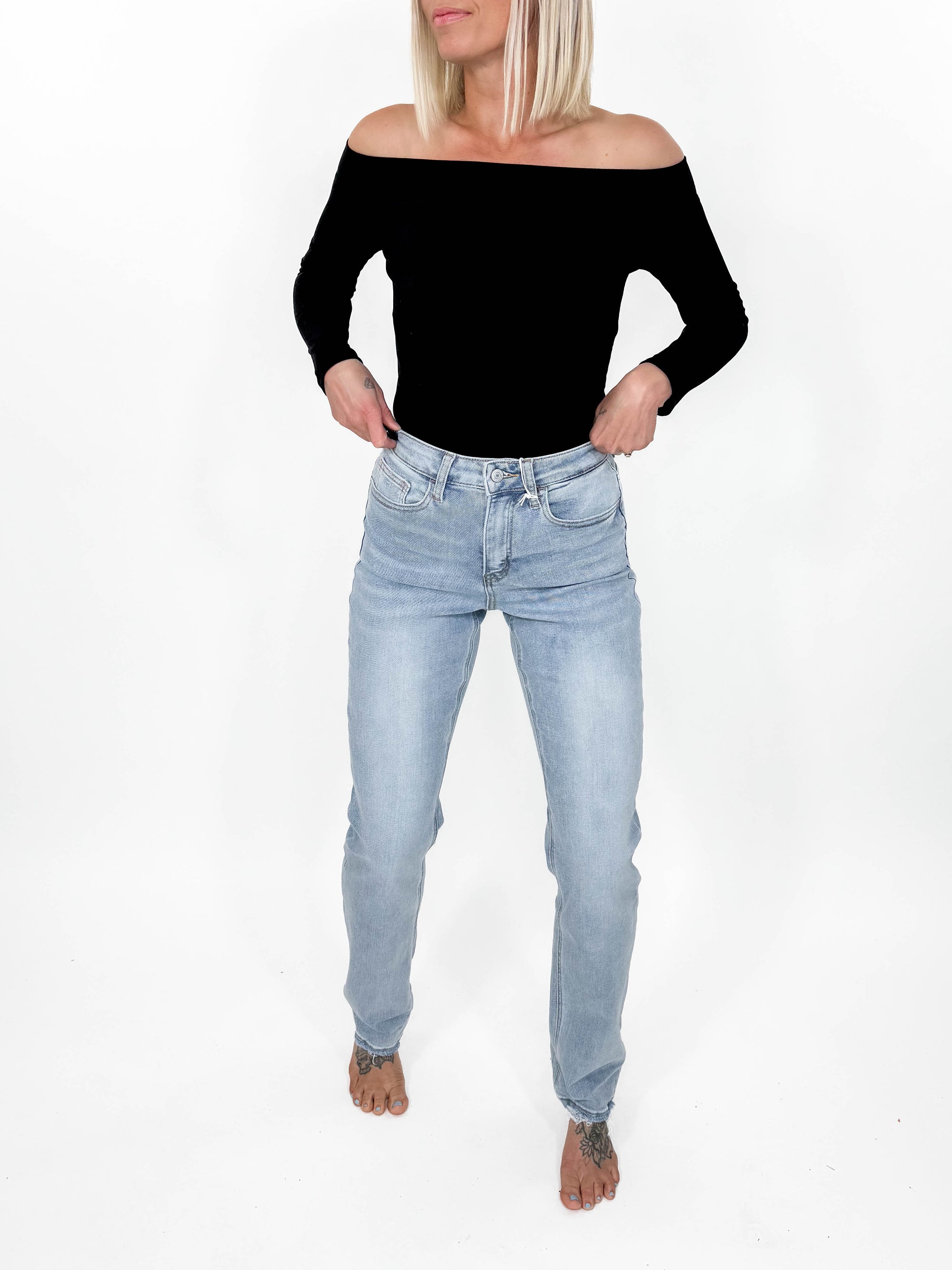 LOVERVET Alyssa 90's Vintage Super High Rise Slim Straight Jeans- LIGHT