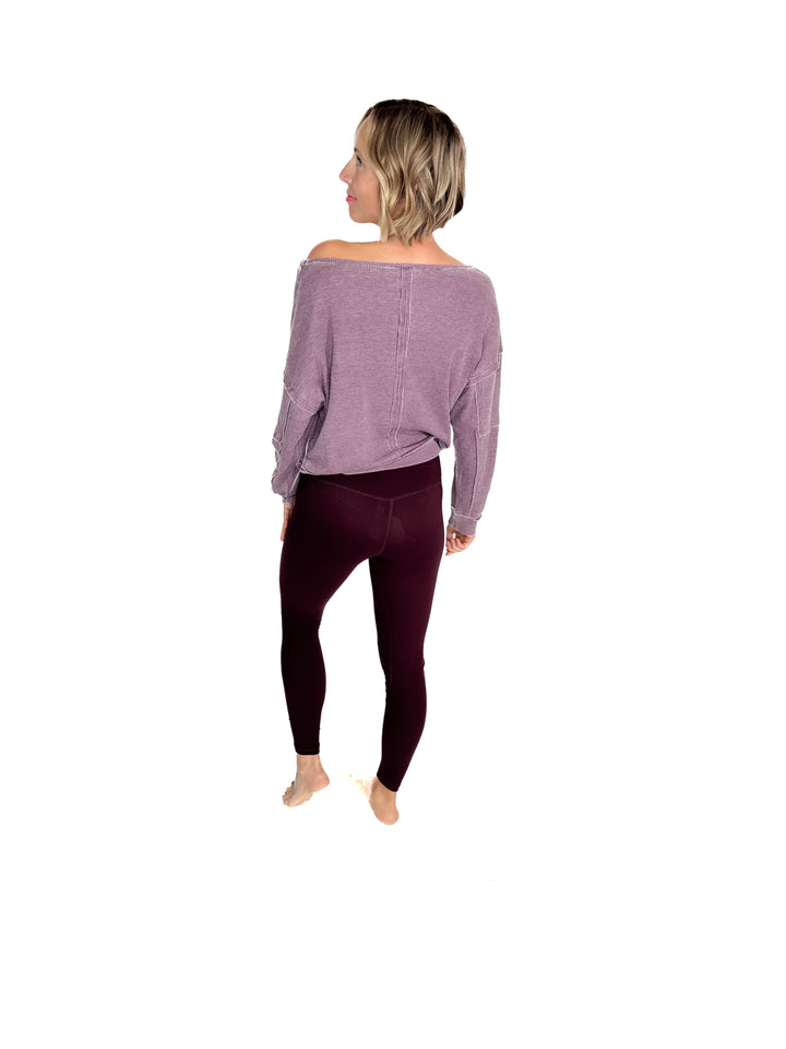 MONO B Aris Waffle Boat Neck Pullover- WASHED PLUM