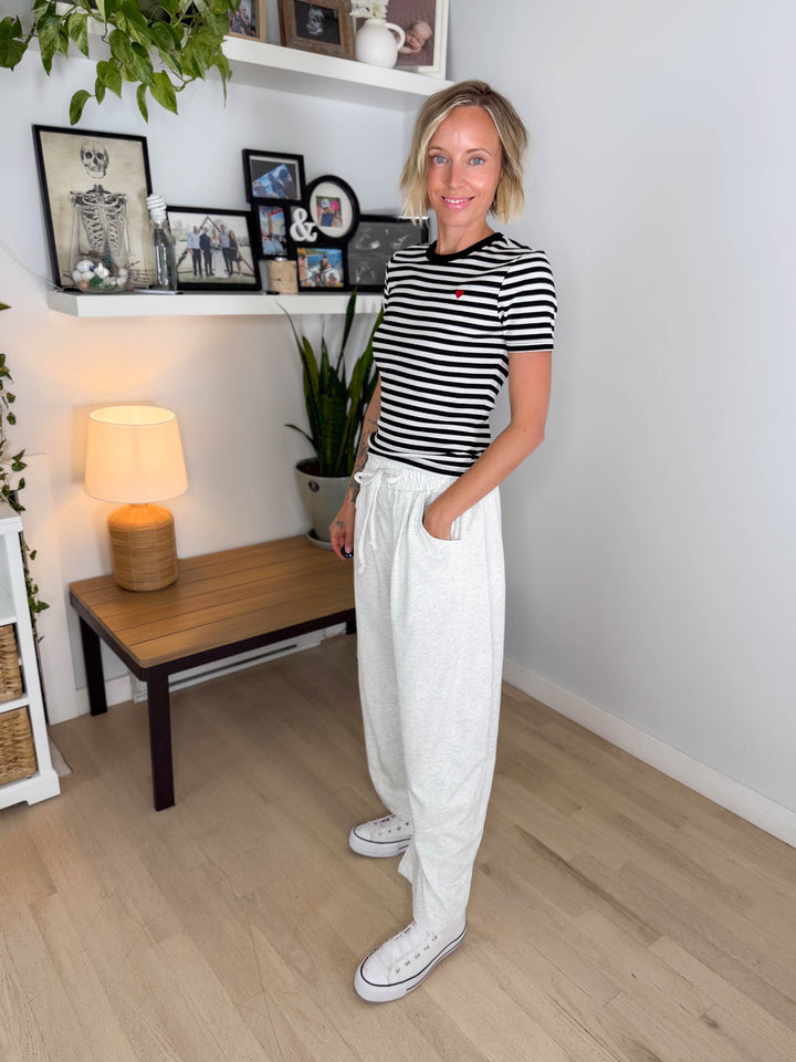Oakes Cotton Terry Barrel Pant- HTHR GREY