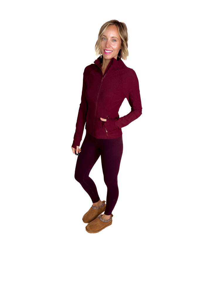 Aero Stretch Ribbed Jacket- WINE