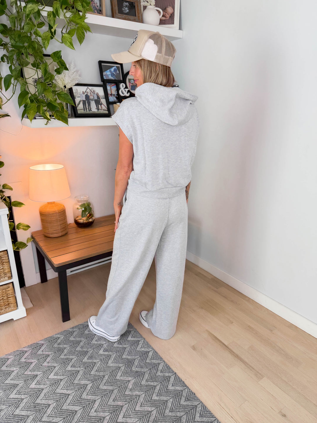 Indira Wide Leg Pant- HEATHER GREY