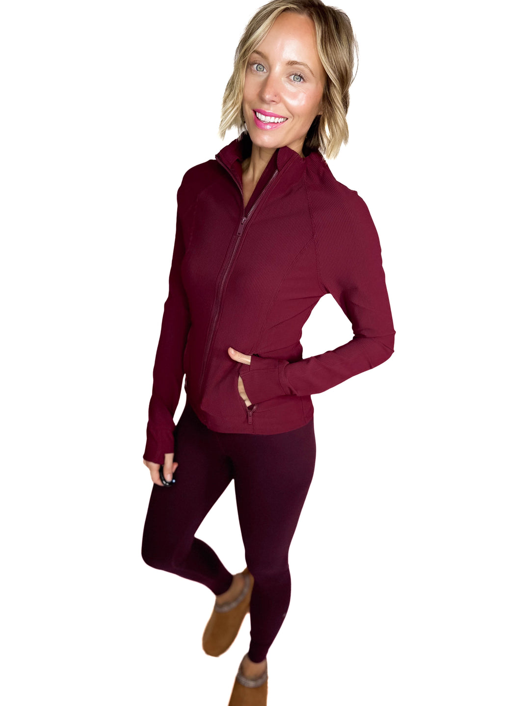 Aero Stretch Ribbed Jacket- WINE