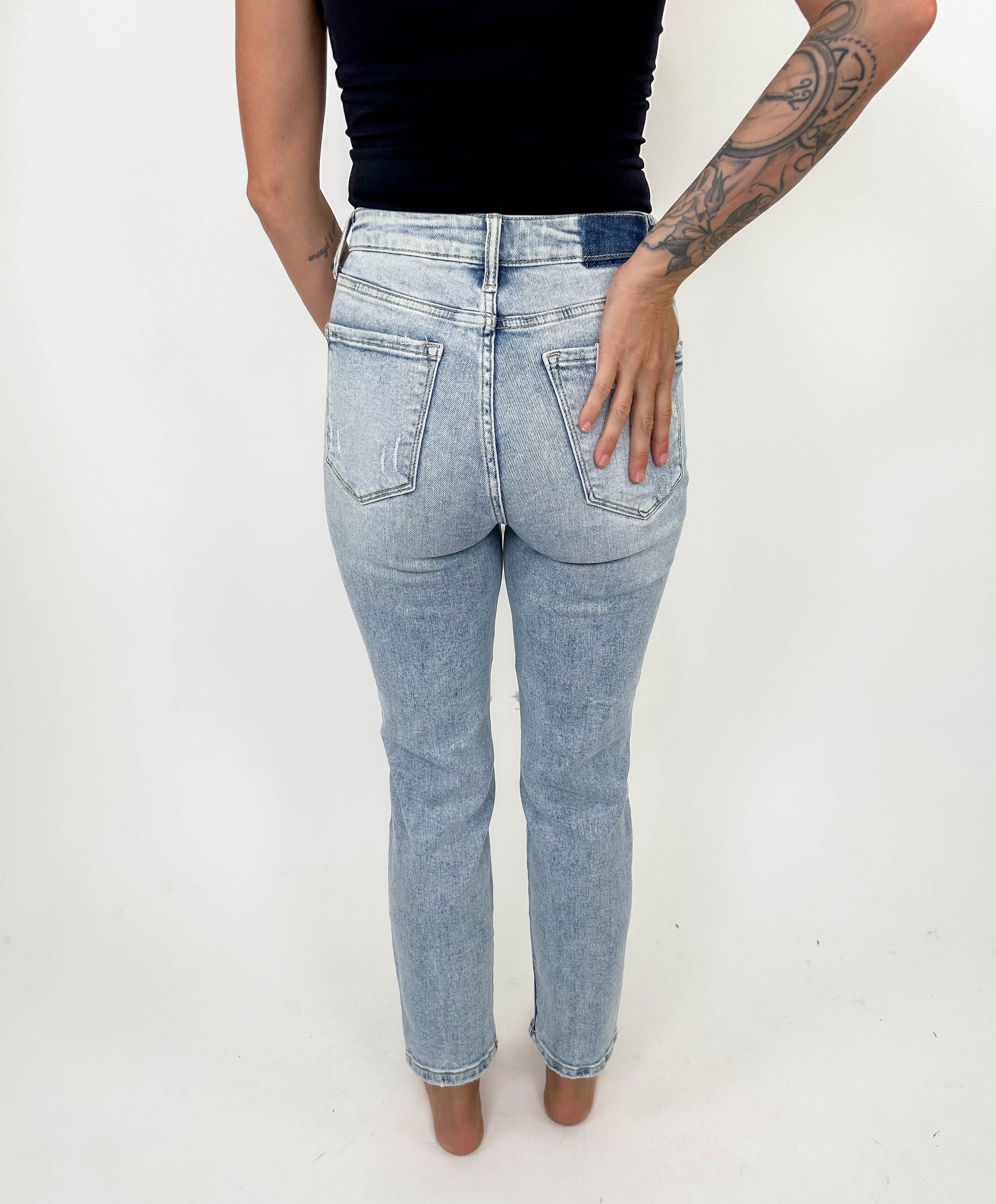Carlene High Rise Distressed Mom Jeans- MEDIUM WASH