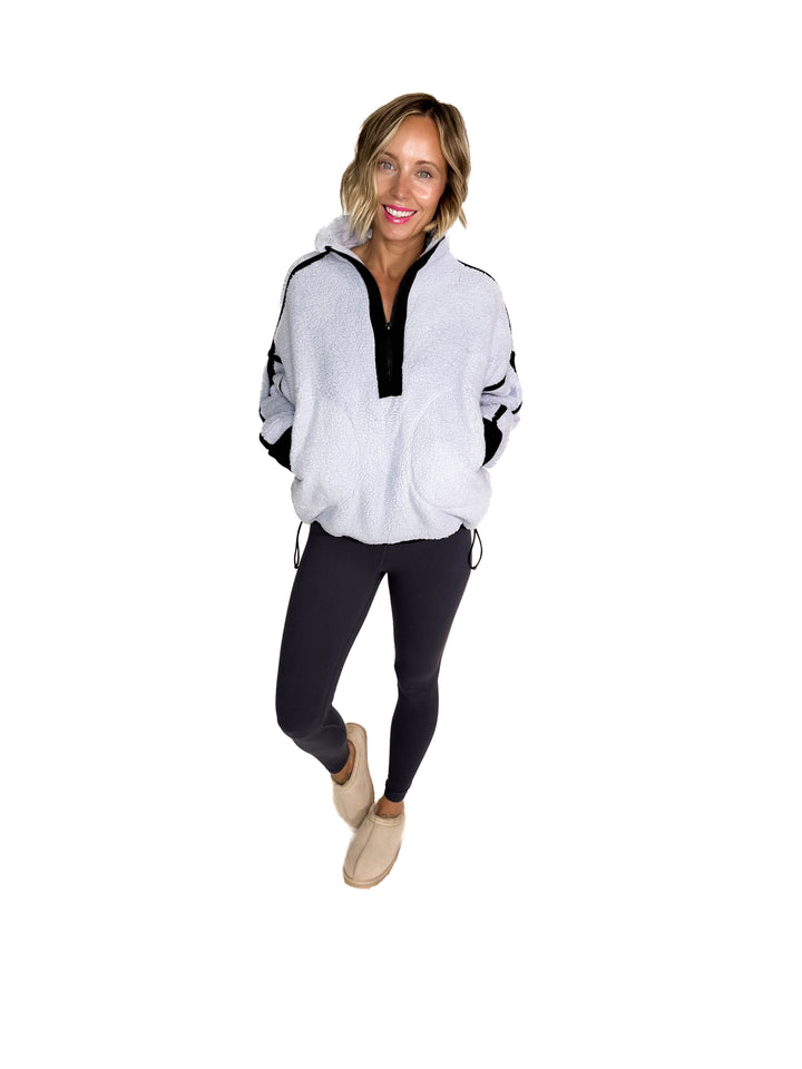 Tundra Mock Neck 1/2 Zip Sherpa Jacket- LAVENDER BLUE/BLACK
