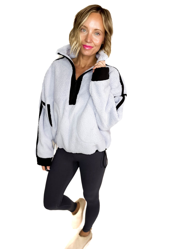 Tundra Mock Neck 1/2 Zip Sherpa Jacket- LAVENDER BLUE/BLACK