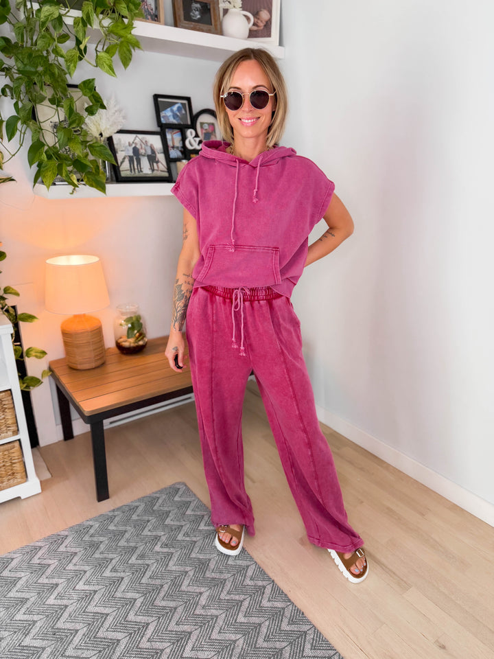 Indira Wide Leg Pant- DARK BERRY RED