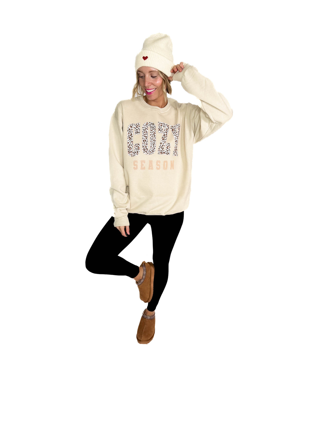 Cozy Season Leopard Graphic Crewneck- OATMEAL