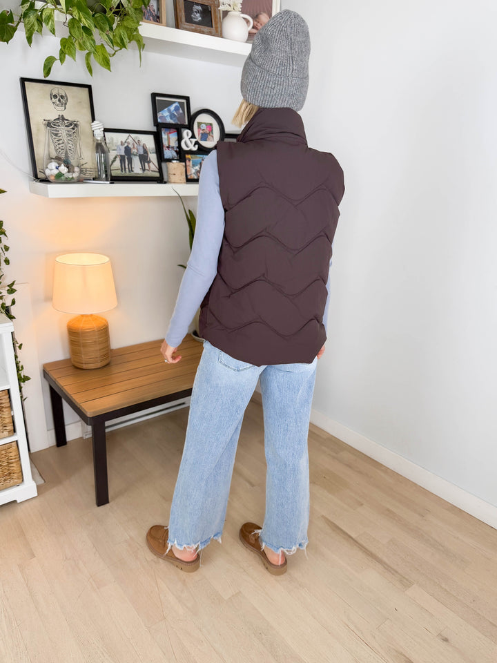ONLY Power Puffer Vest- CHOCOLATE TORTE
