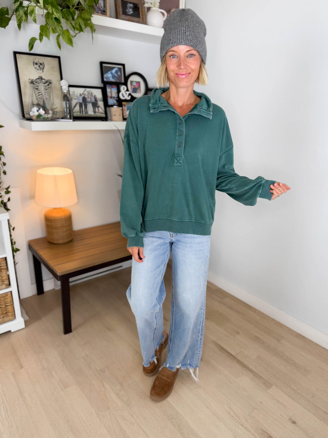 Winslow Button Up Pullover- DARK GREEN