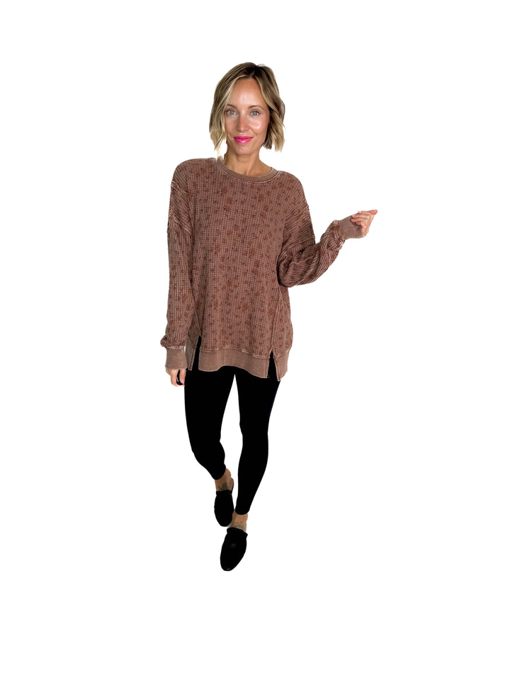 Inka Thermal Vintage Floral Pullover- MOCHA