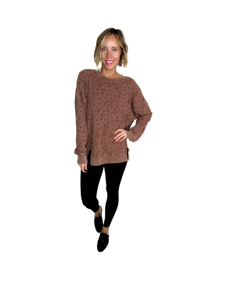 Inka Thermal Vintage Floral Pullover- MOCHA