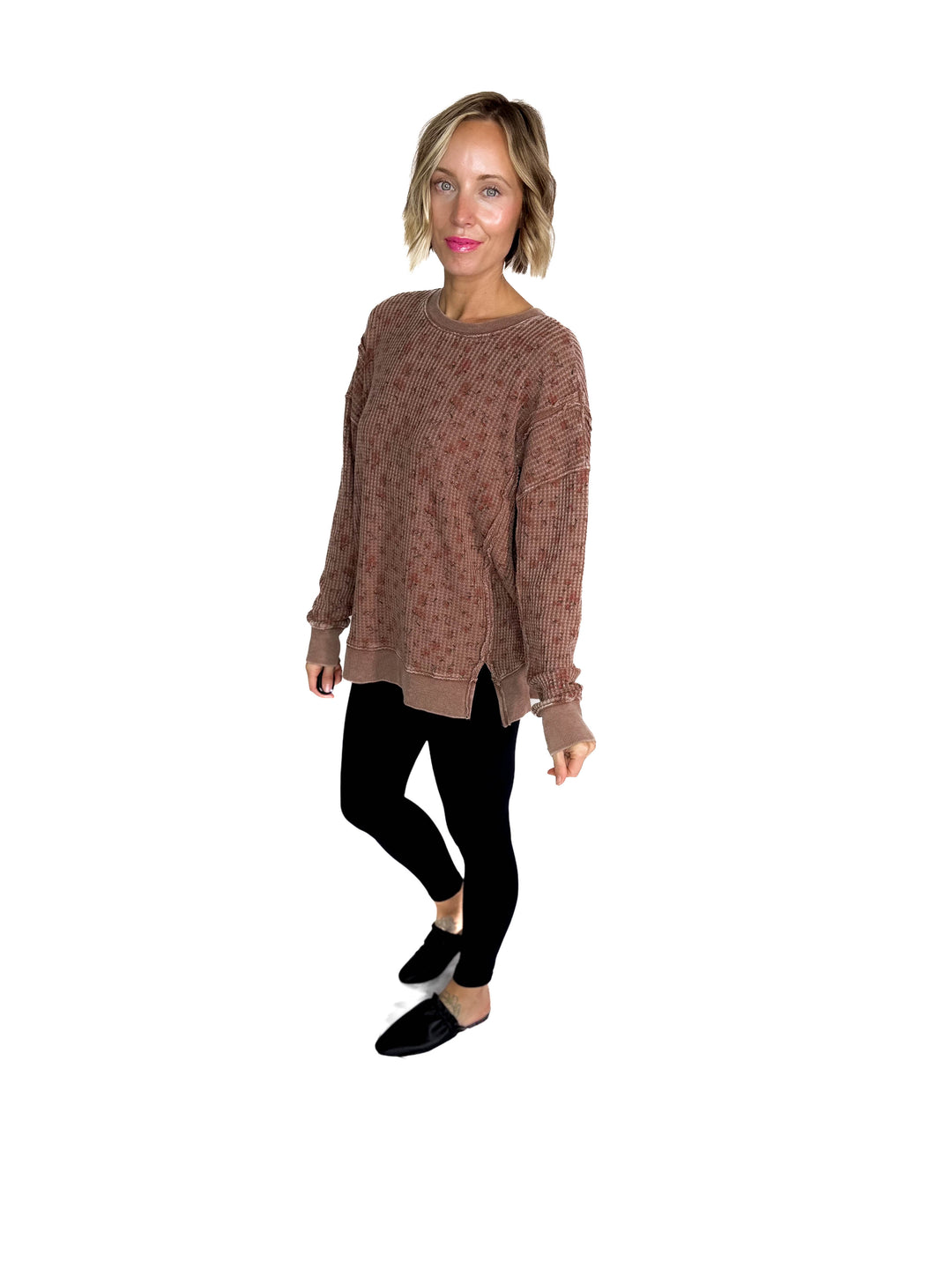 Inka Thermal Vintage Floral Pullover- MOCHA