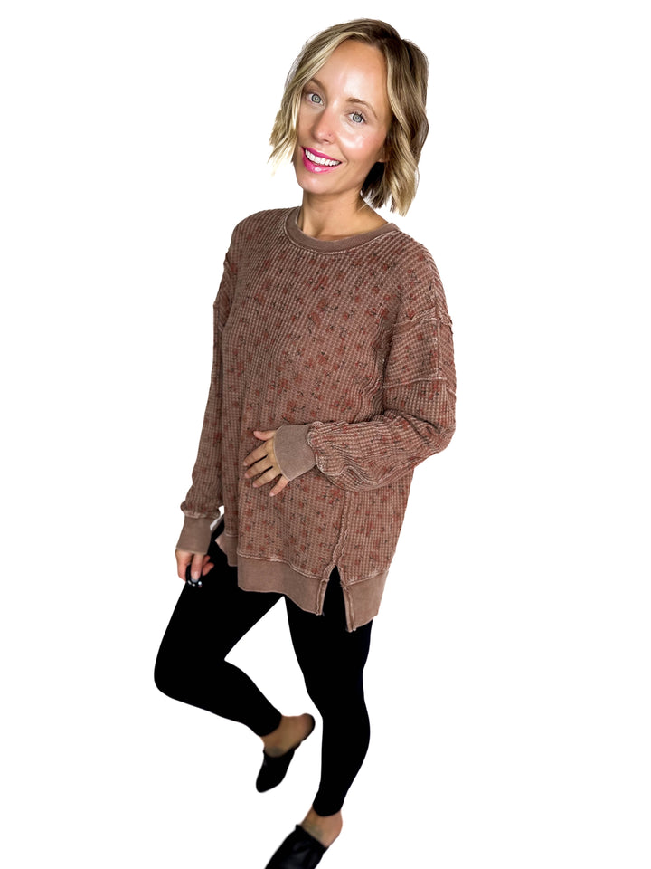 Inka Thermal Vintage Floral Pullover- MOCHA