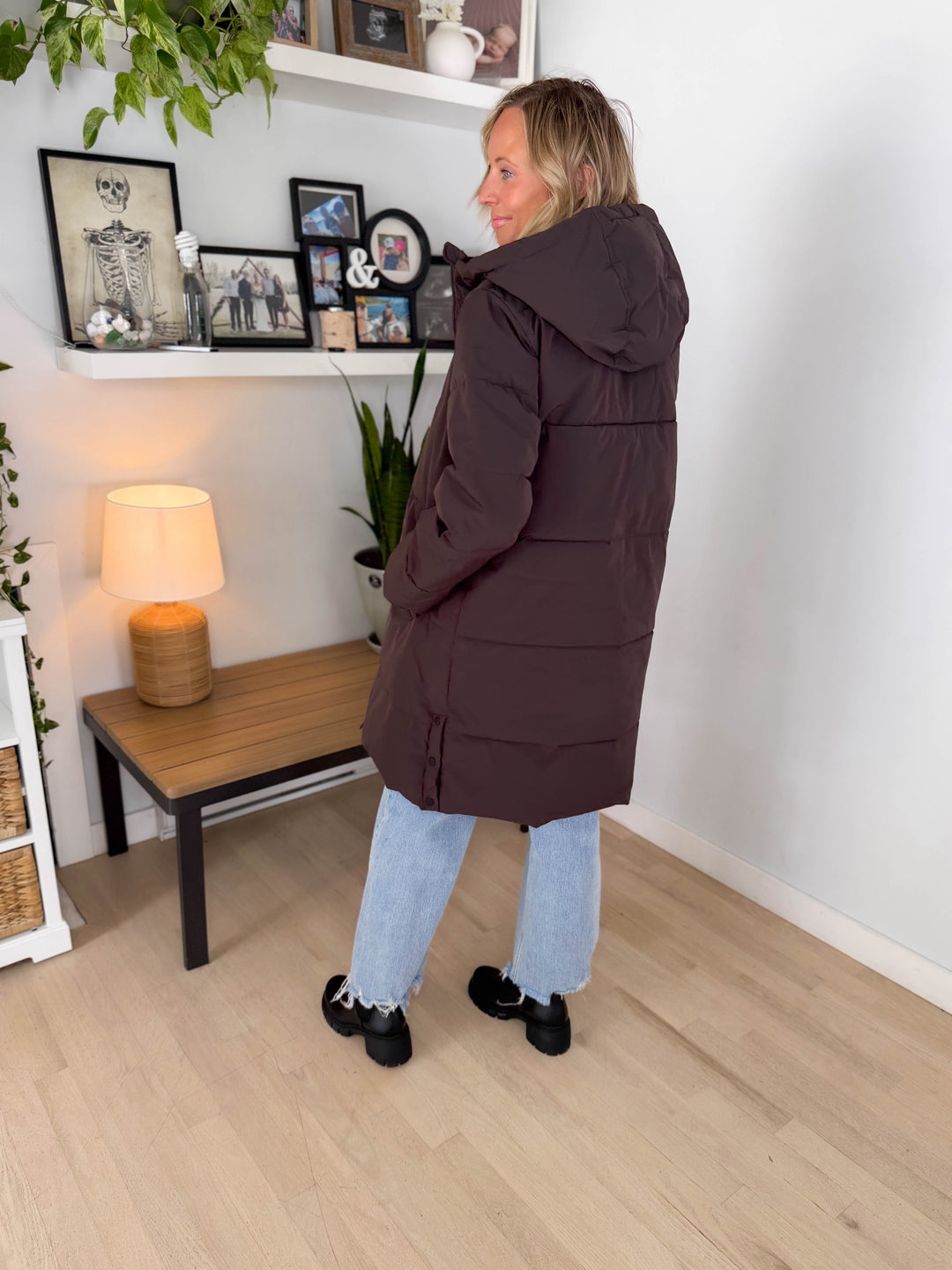 ONLY Blair Long Hooded Puffer Jacket- CHOCOLATE