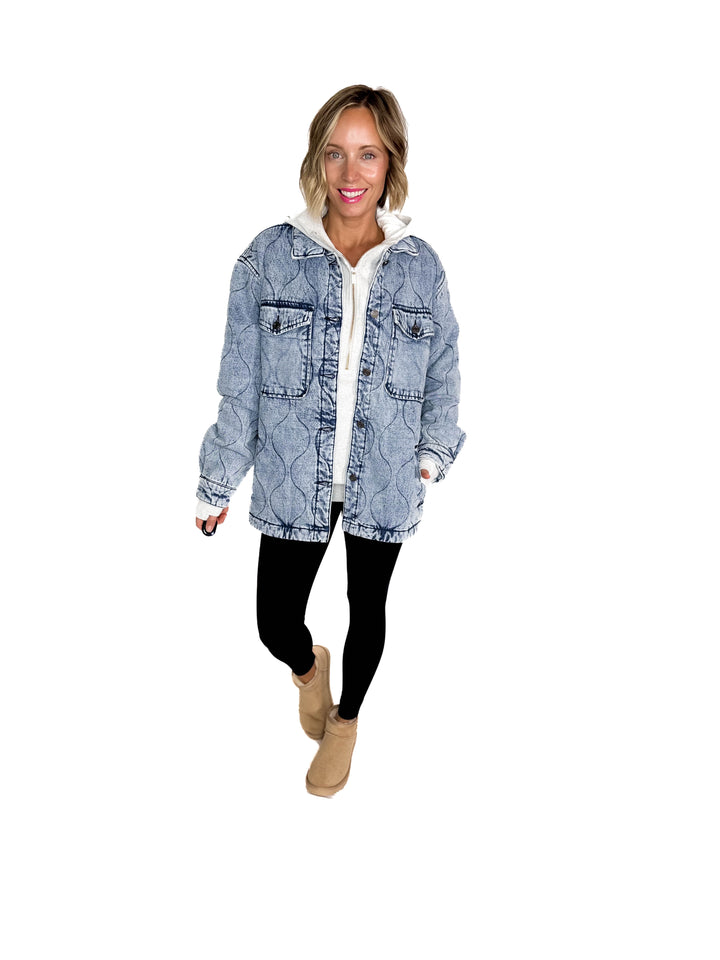 Deniva Quilted Denim Jacket- DENIM BLUE