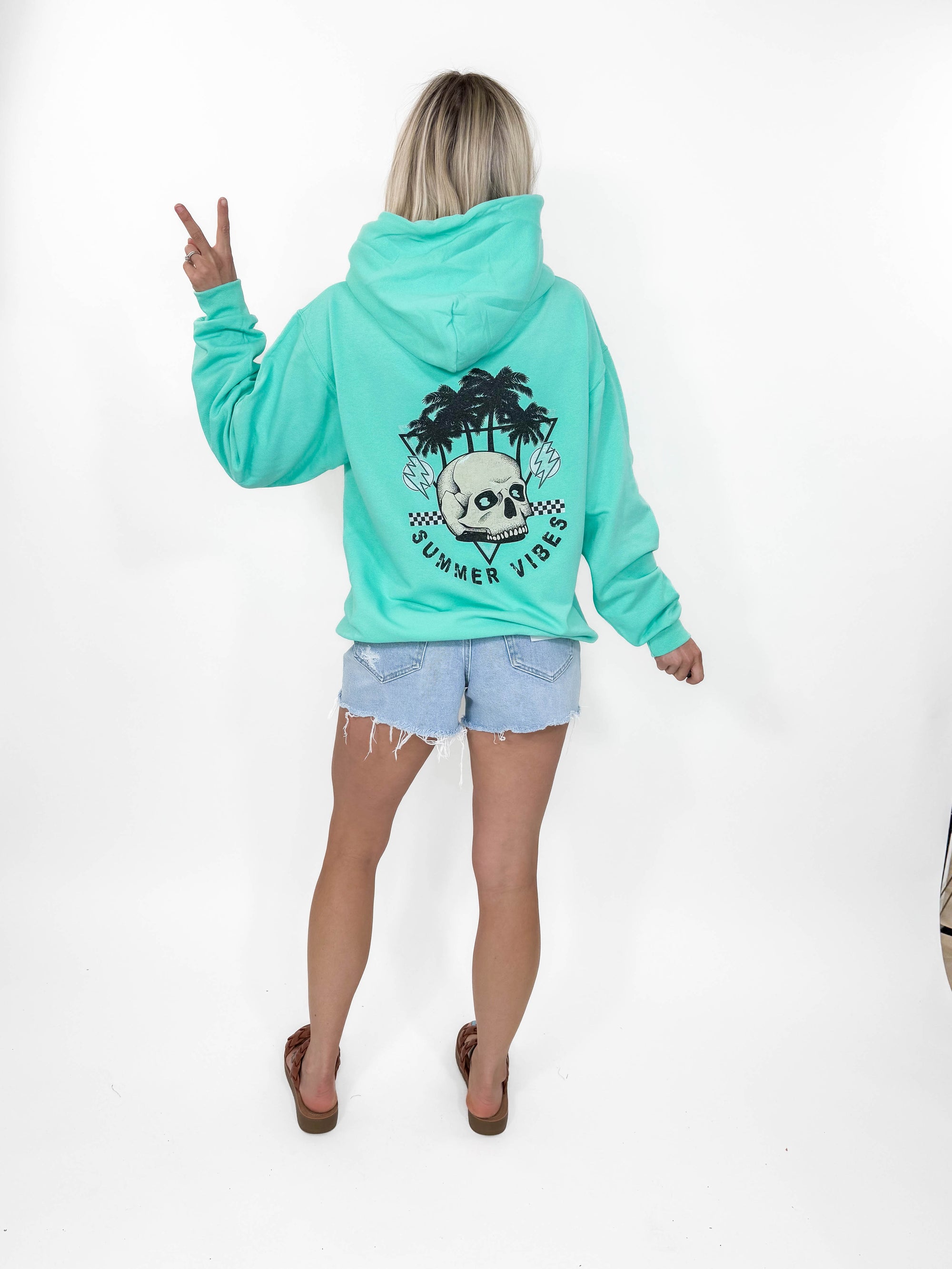 Summer Vibes Graphic Hoodie- MINT-FINAL SALE