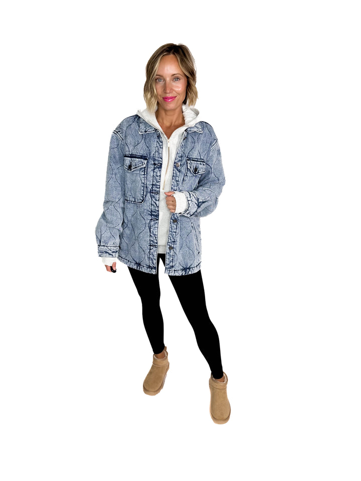 Deniva Quilted Denim Jacket- DENIM BLUE