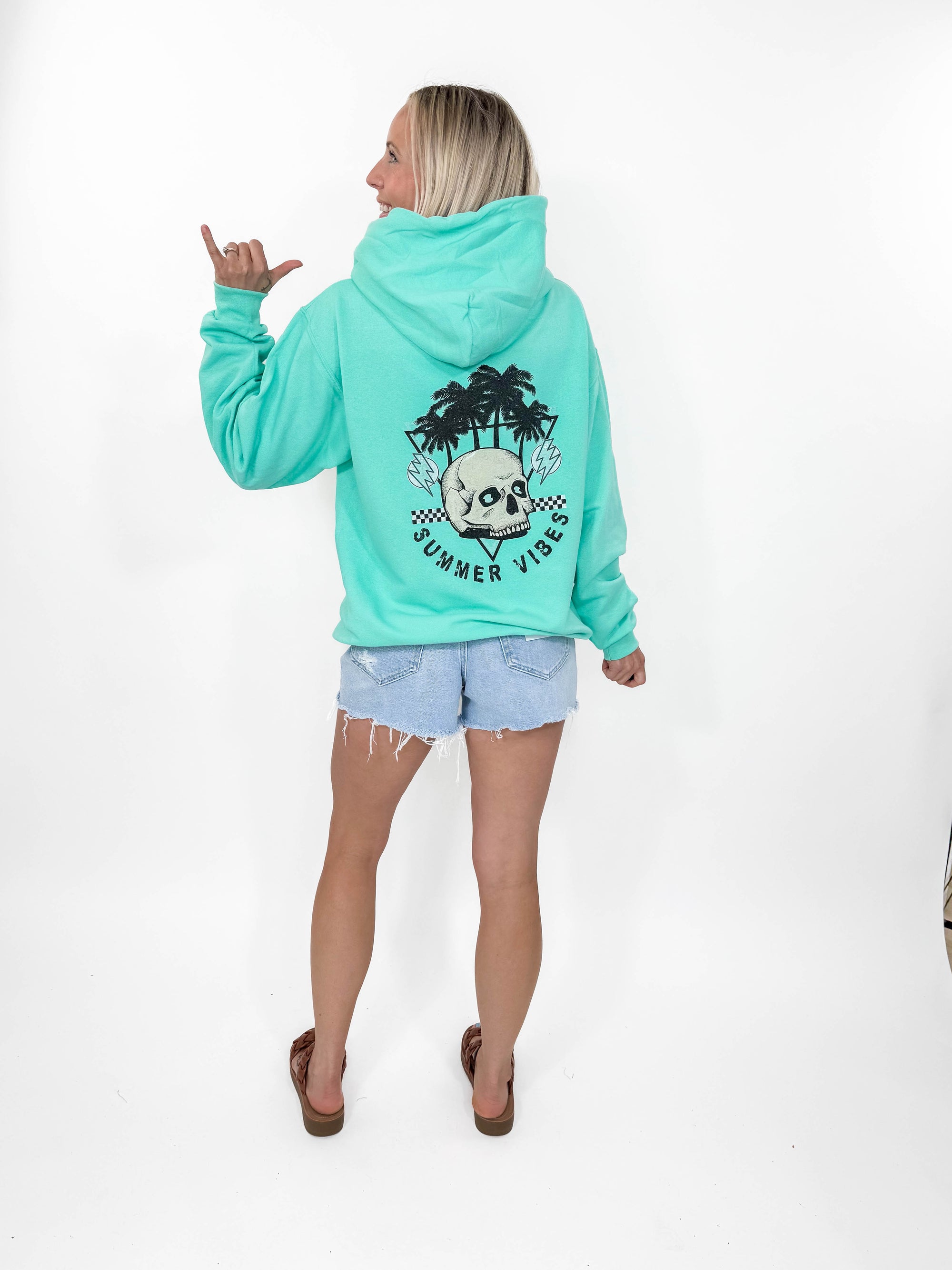 Summer Vibes Graphic Hoodie- MINT-FINAL SALE