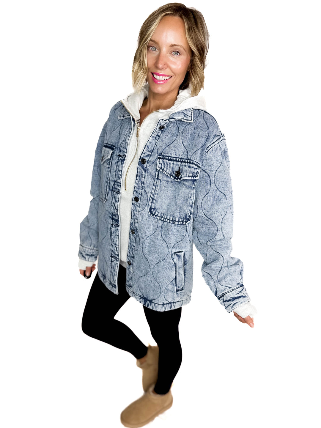Deniva Quilted Denim Jacket- DENIM BLUE