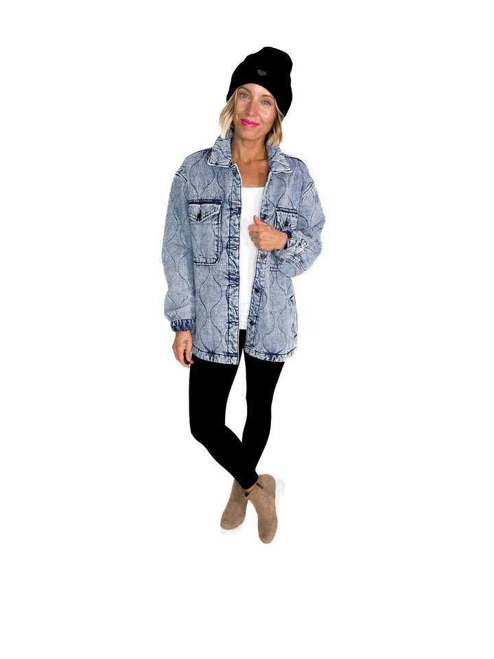Deniva Quilted Denim Jacket- DENIM BLUE