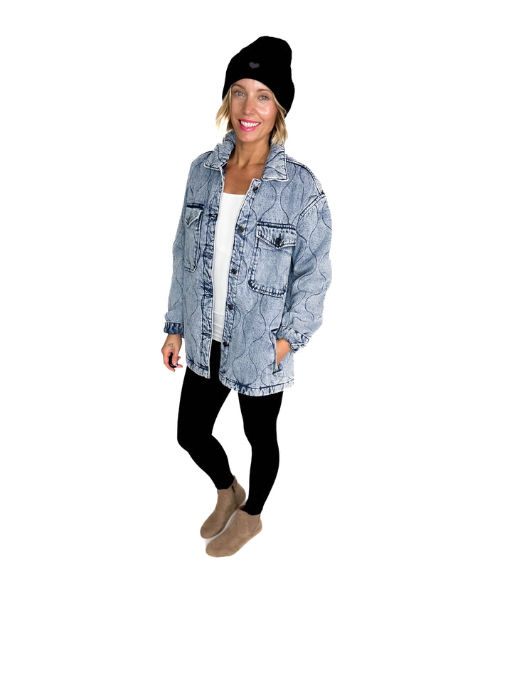 Deniva Quilted Denim Jacket- DENIM BLUE