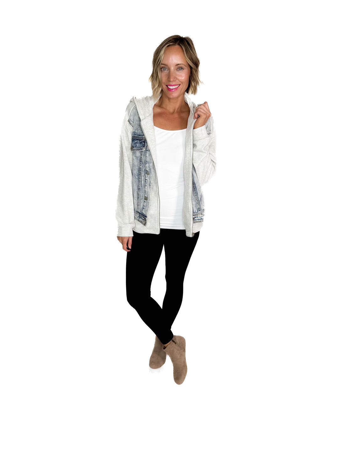 Jordana Fleece Lined Hoodie Jacket- HEATHER GREY