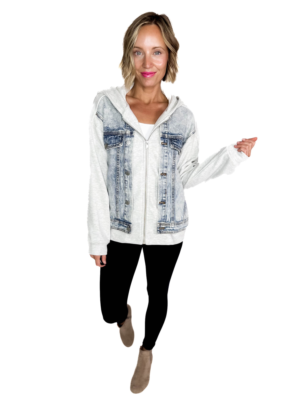 Jordana Fleece Lined Hoodie Jacket- HEATHER GREY