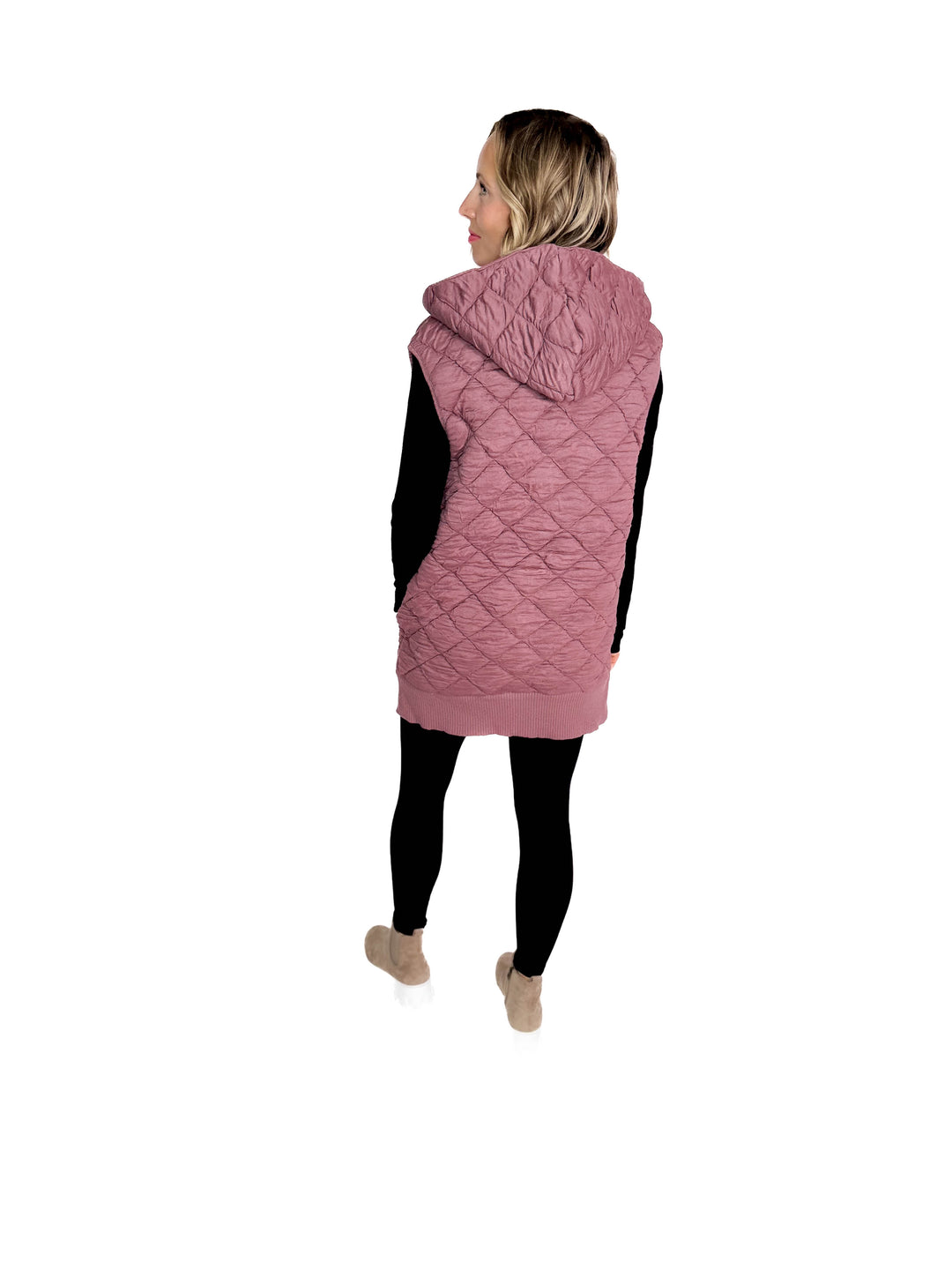 Mono B Celeste Quilted Hoodie Vest- ROSE TAUPE