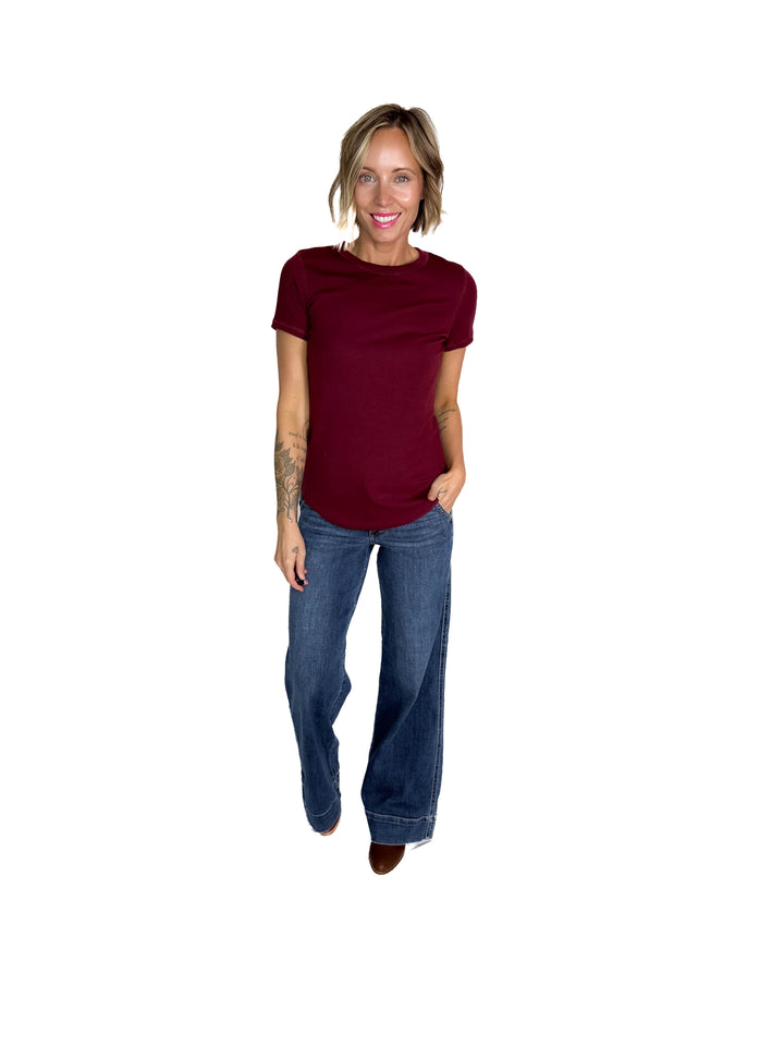 Beth Ribbed Short Sleeve- BURGUNDY