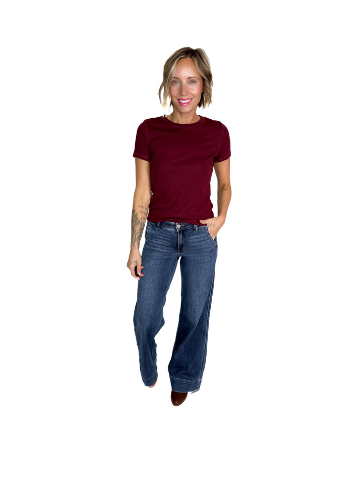 Beth Ribbed Short Sleeve- BURGUNDY