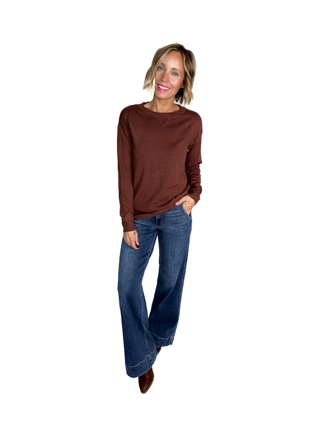 Nina Crew Neck Sweater- CHOCOLATE