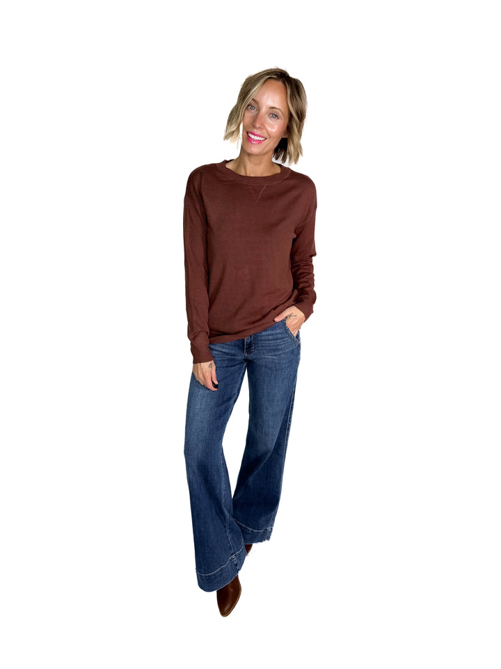 Nina Crew Neck Sweater- CHOCOLATE