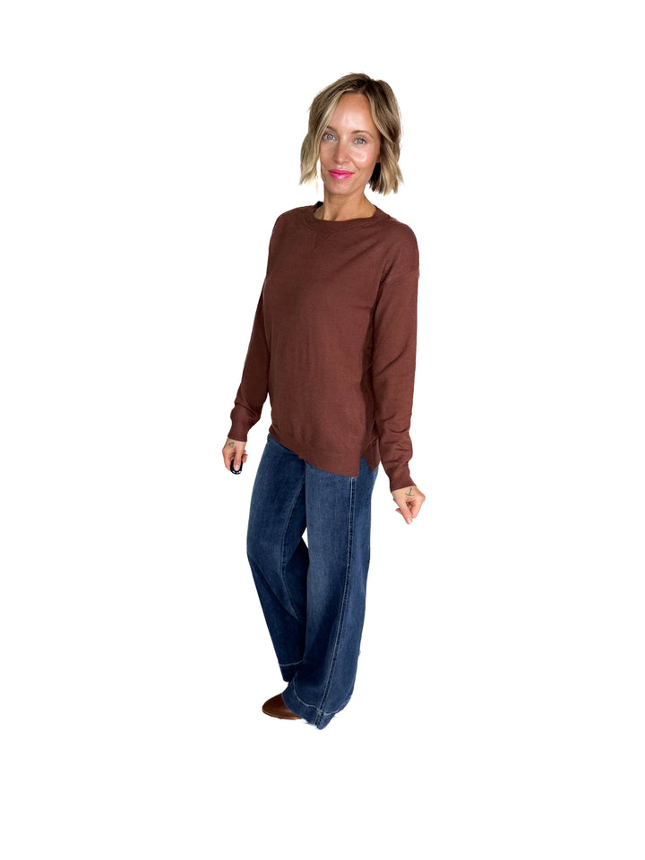 Nina Crew Neck Sweater- CHOCOLATE