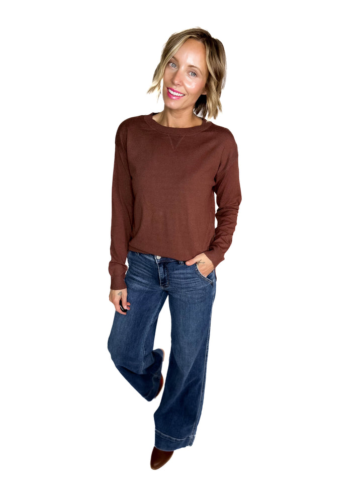Nina Crew Neck Sweater- CHOCOLATE