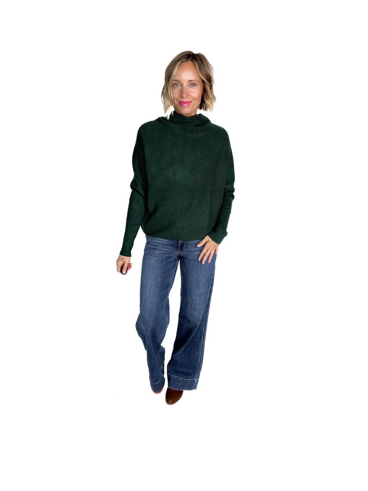 Wrenley Dolman Knit Sweater- HUNTER GREEN