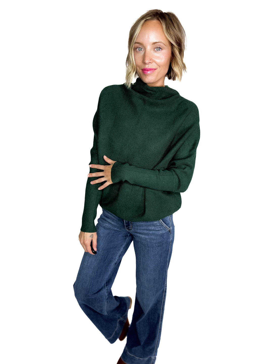 Wrenley Dolman Knit Sweater- HUNTER GREEN