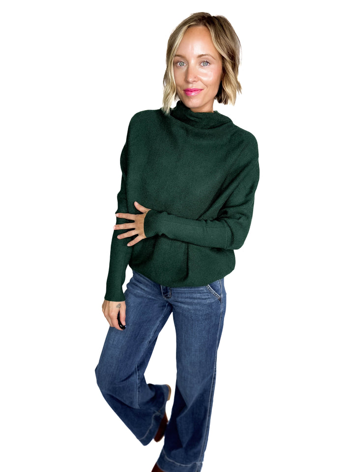 Wrenley Dolman Knit Sweater- HUNTER GREEN