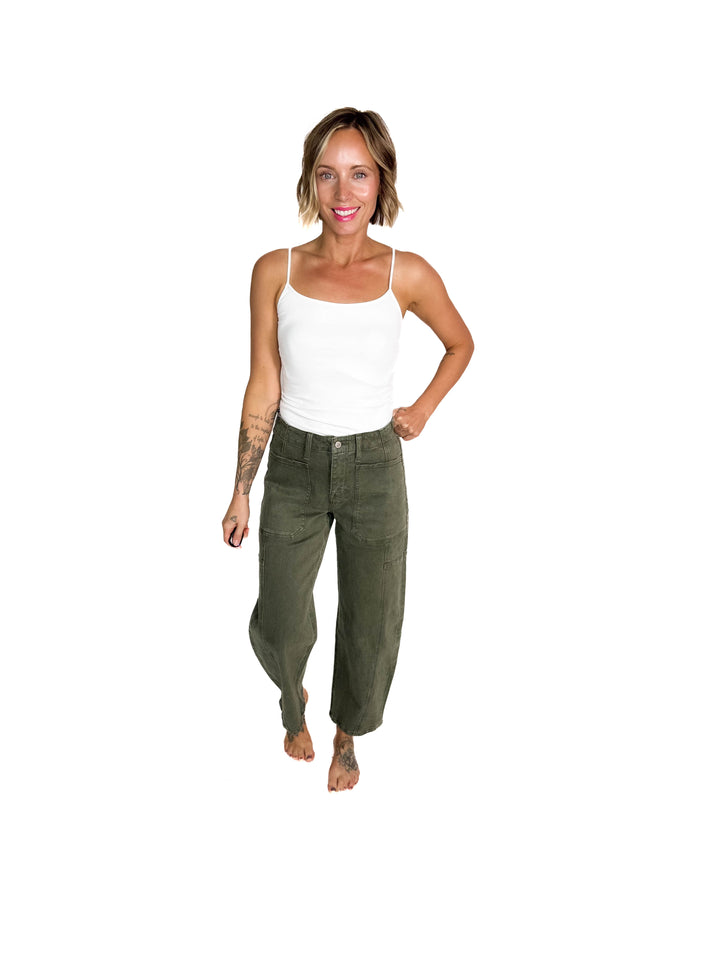 FLYING MONKEY Cypress Super High Rise Barrel Jeans- DEEP FOREST