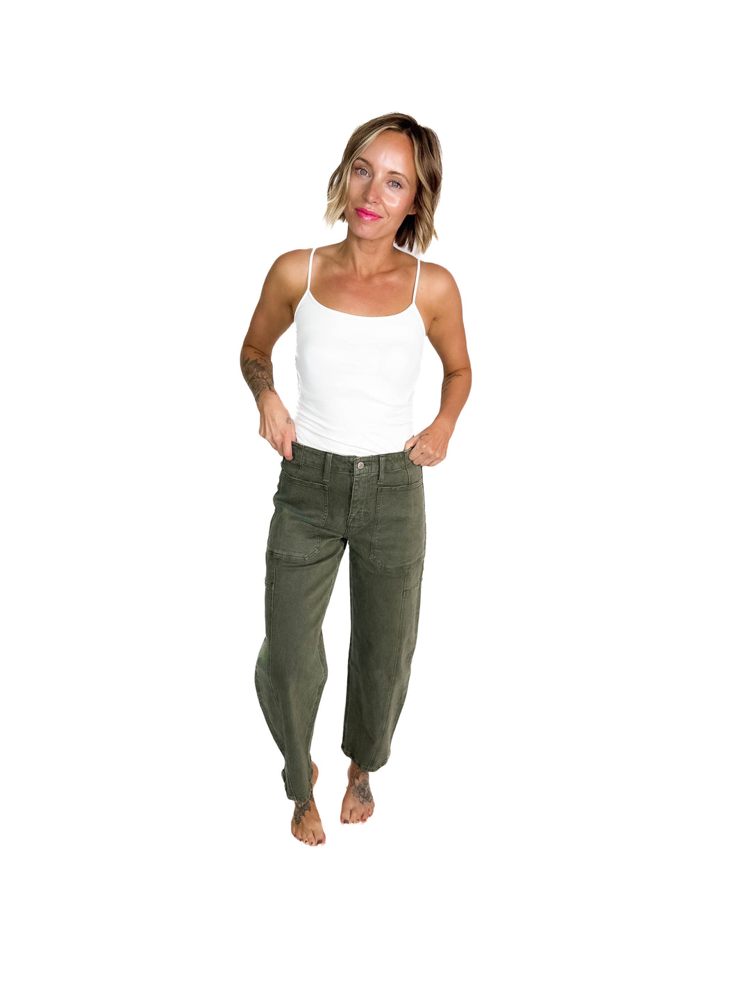 FLYING MONKEY Cypress Super High Rise Barrel Jeans- DEEP FOREST