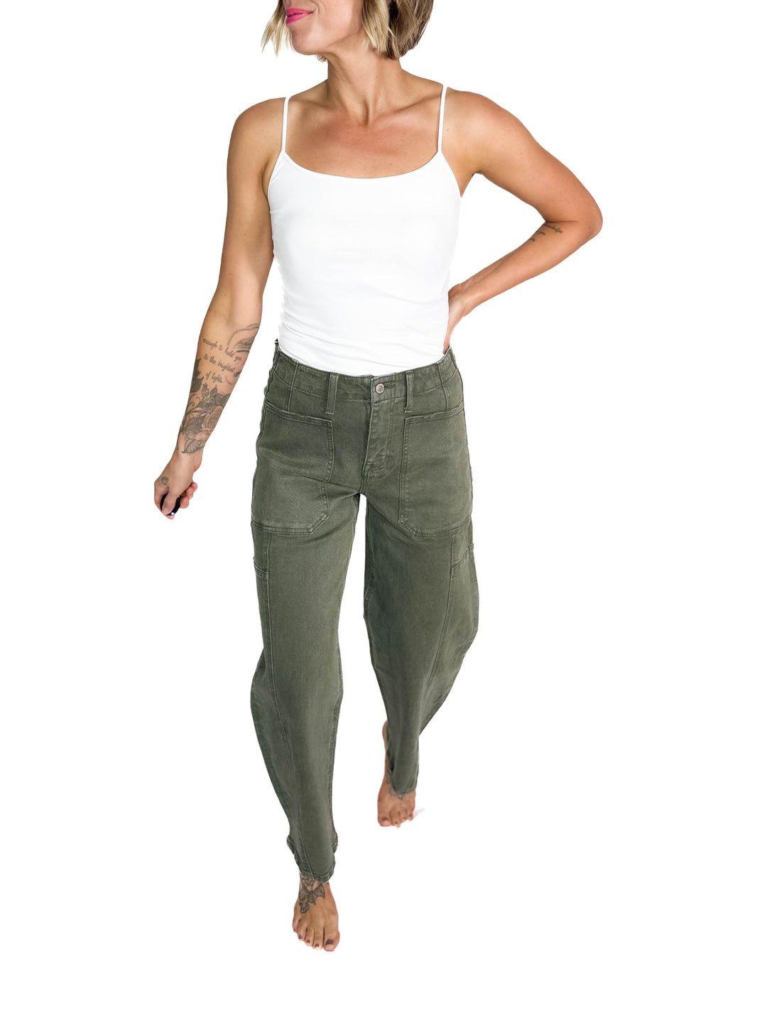 FLYING MONKEY Cypress Super High Rise Barrel Jeans- DEEP FOREST