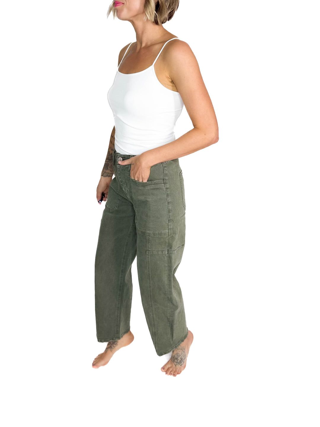 FLYING MONKEY Cypress Super High Rise Barrel Jeans- DEEP FOREST