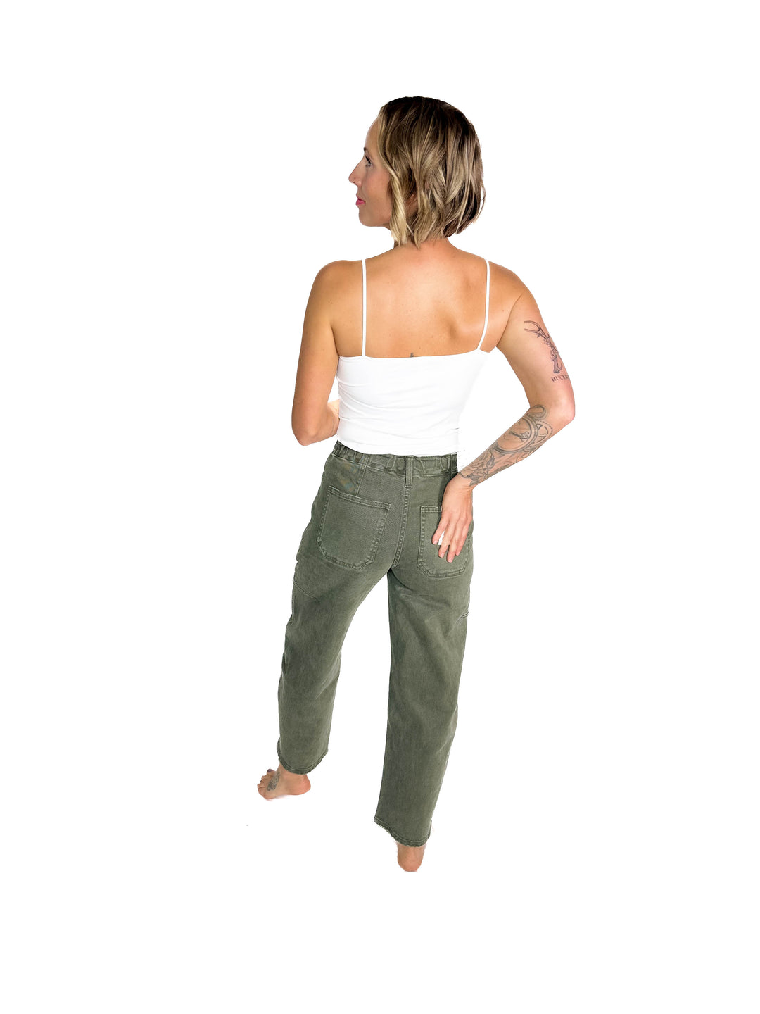 FLYING MONKEY Cypress Super High Rise Barrel Jeans- DEEP FOREST