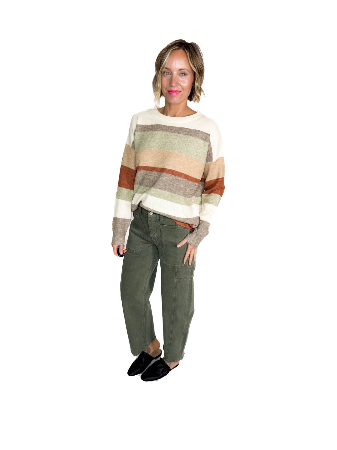 Jamie Colour Block Crew Neck Sweater- MOCHA/TAUPE