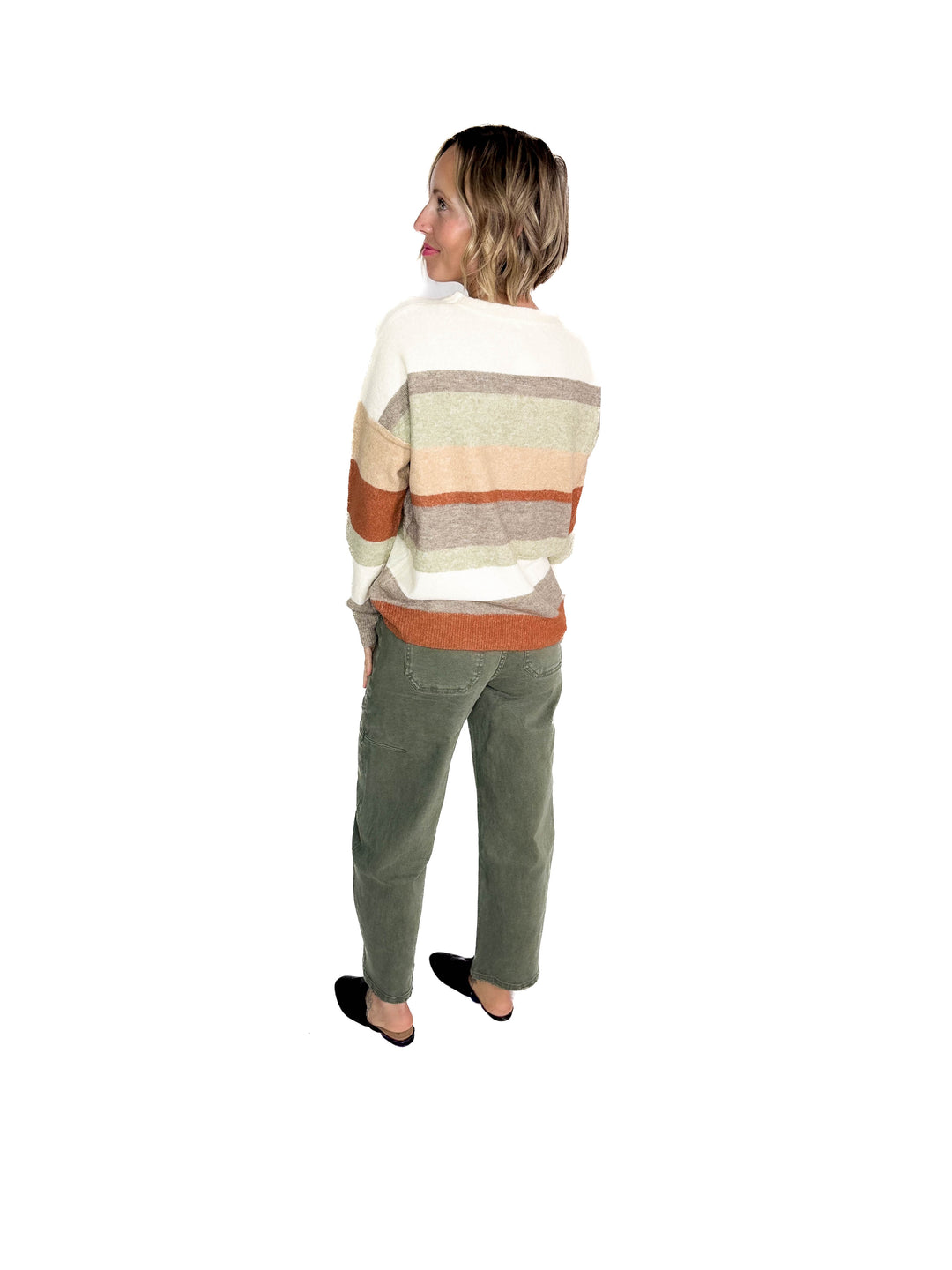 Jamie Colour Block Crew Neck Sweater- MOCHA/TAUPE