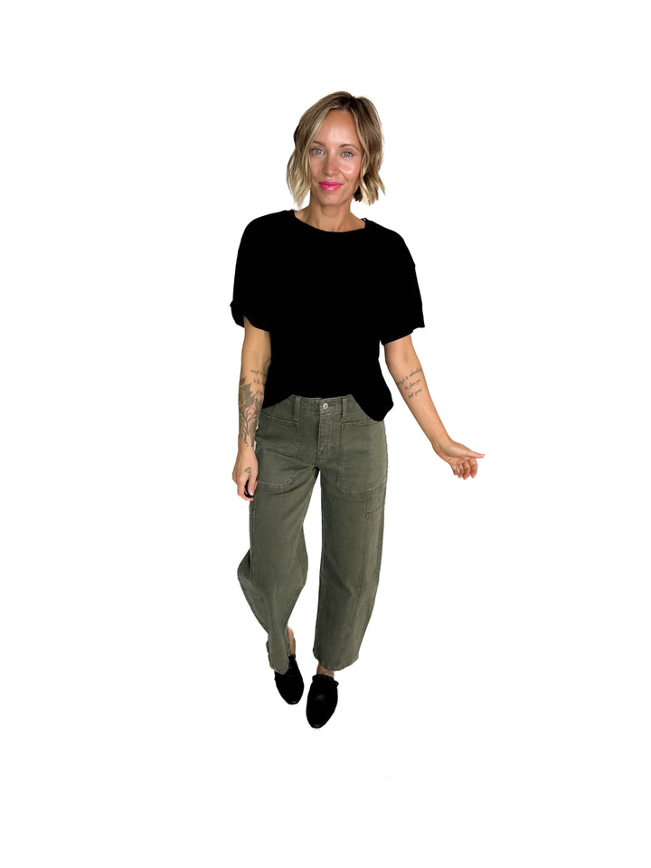 Athena Cotton Jersey Boyfriend T-Shirt- BLACK