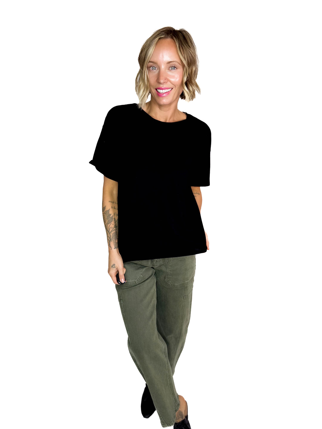 Athena Cotton Jersey Boyfriend T-Shirt- BLACK