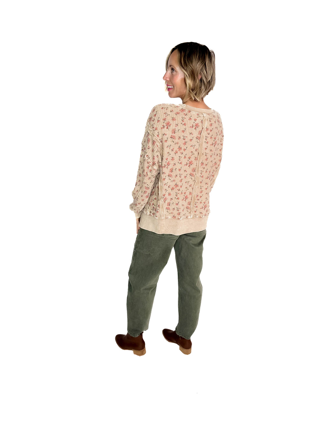Inka Thermal Vintage Floral Pullover- ALMOND