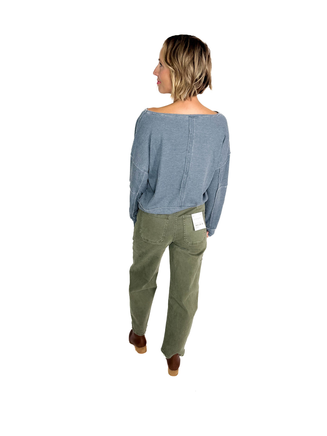 MONO B Aris Waffle Boat Neck Pullover- MIDNIGHT NAVY