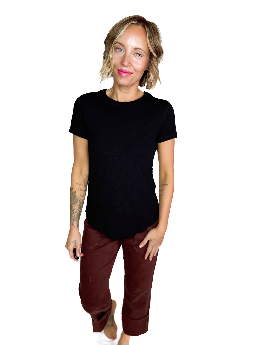 Beth Ribbed Short Sleeve- BLACK